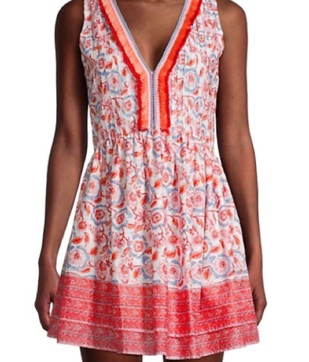 Vineyard Vines Frangipani Floral Pintuck Dress Papaya Punch Red Blue White XXS